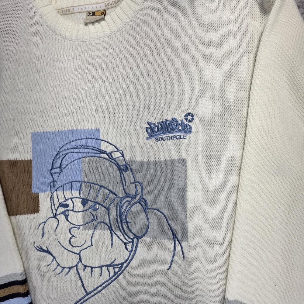 Vintage Southpole WhiteSweater Mens XL Headphones DJ Hip Hop Streetwear Y2K - Picture 3 of 9
